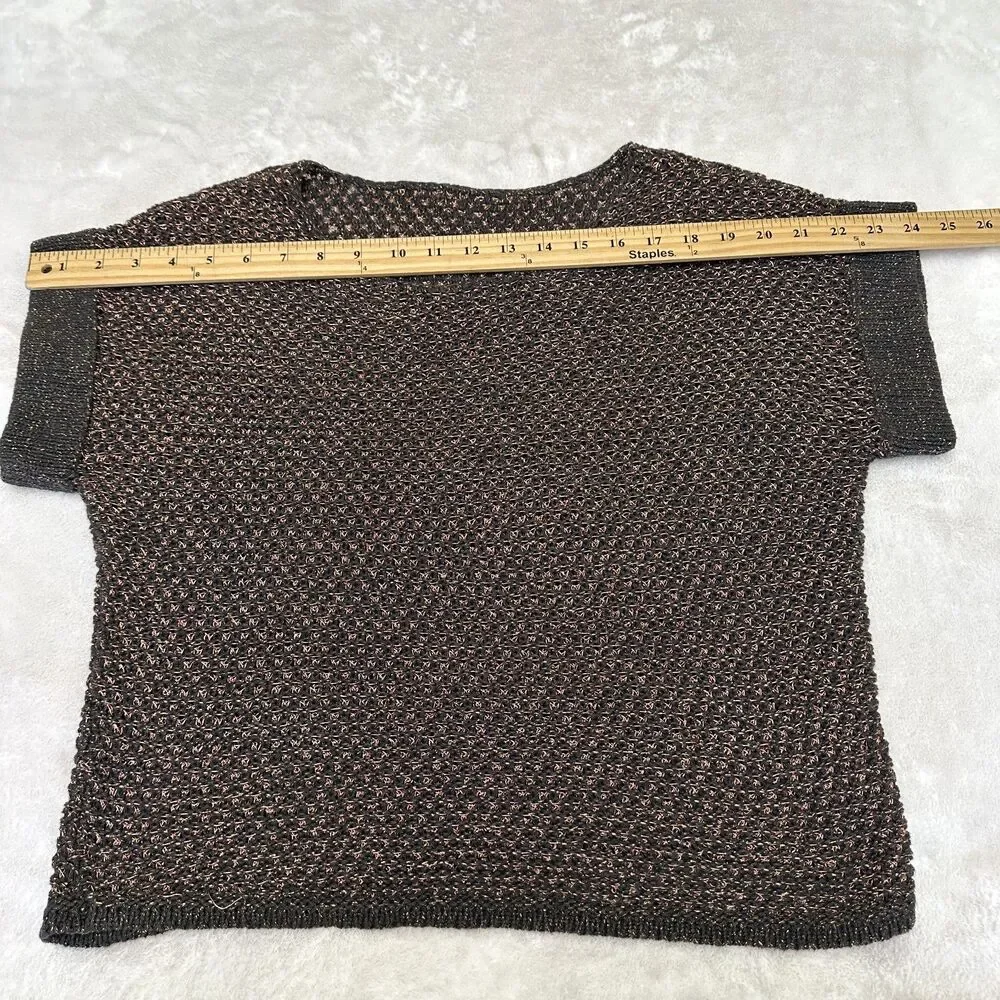 Etcetera Women's Brown w/Pink Metallic Thread Crochet Sweater Vest Sz S/M